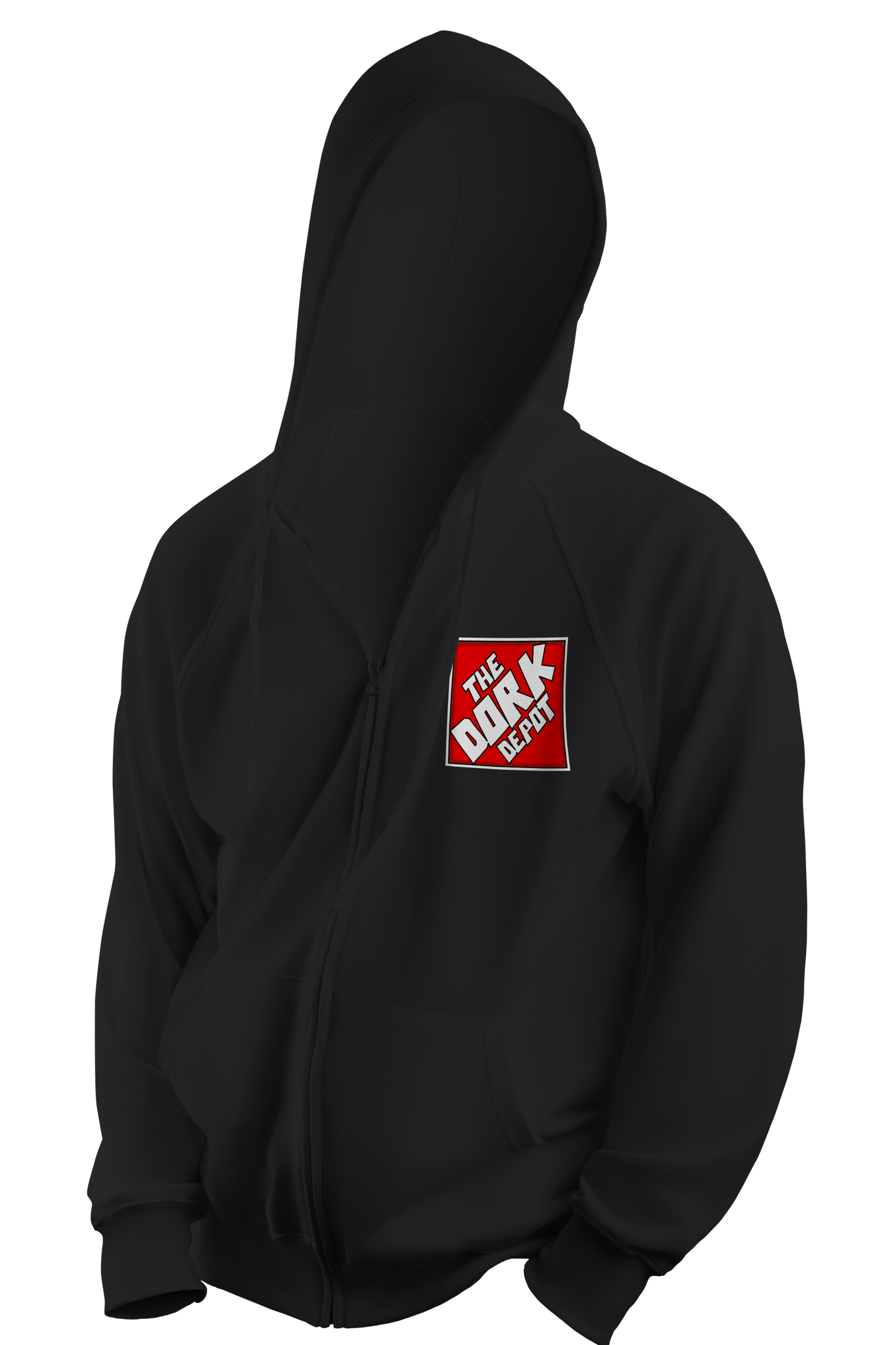 Dork Depot: Zip up hoodie Square logo Back